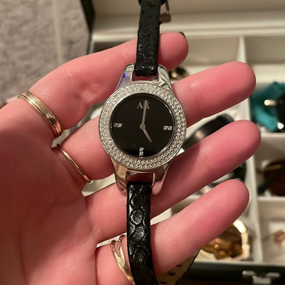Armani exchange watch black leather band
